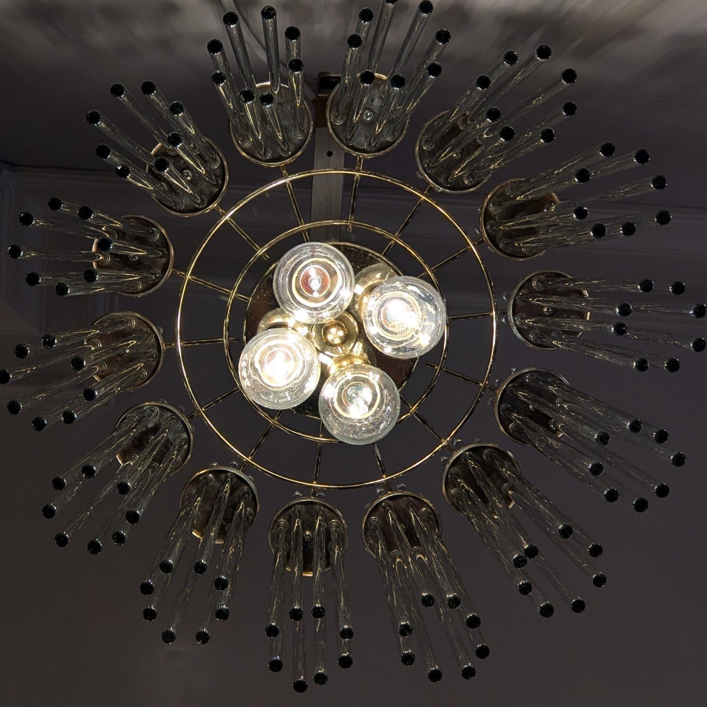 Mid 20th Century Brass & Glass Rod Chandelier By Honsel Leuchten photo 1210.0