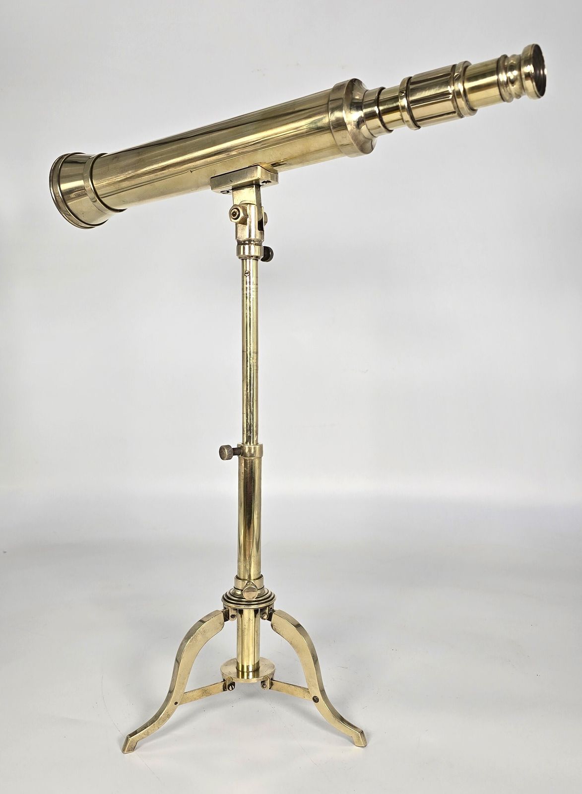 A Small Mid 19th Century Brass Telescope With An Original Folding Brass Tripod Stand. photo for sale