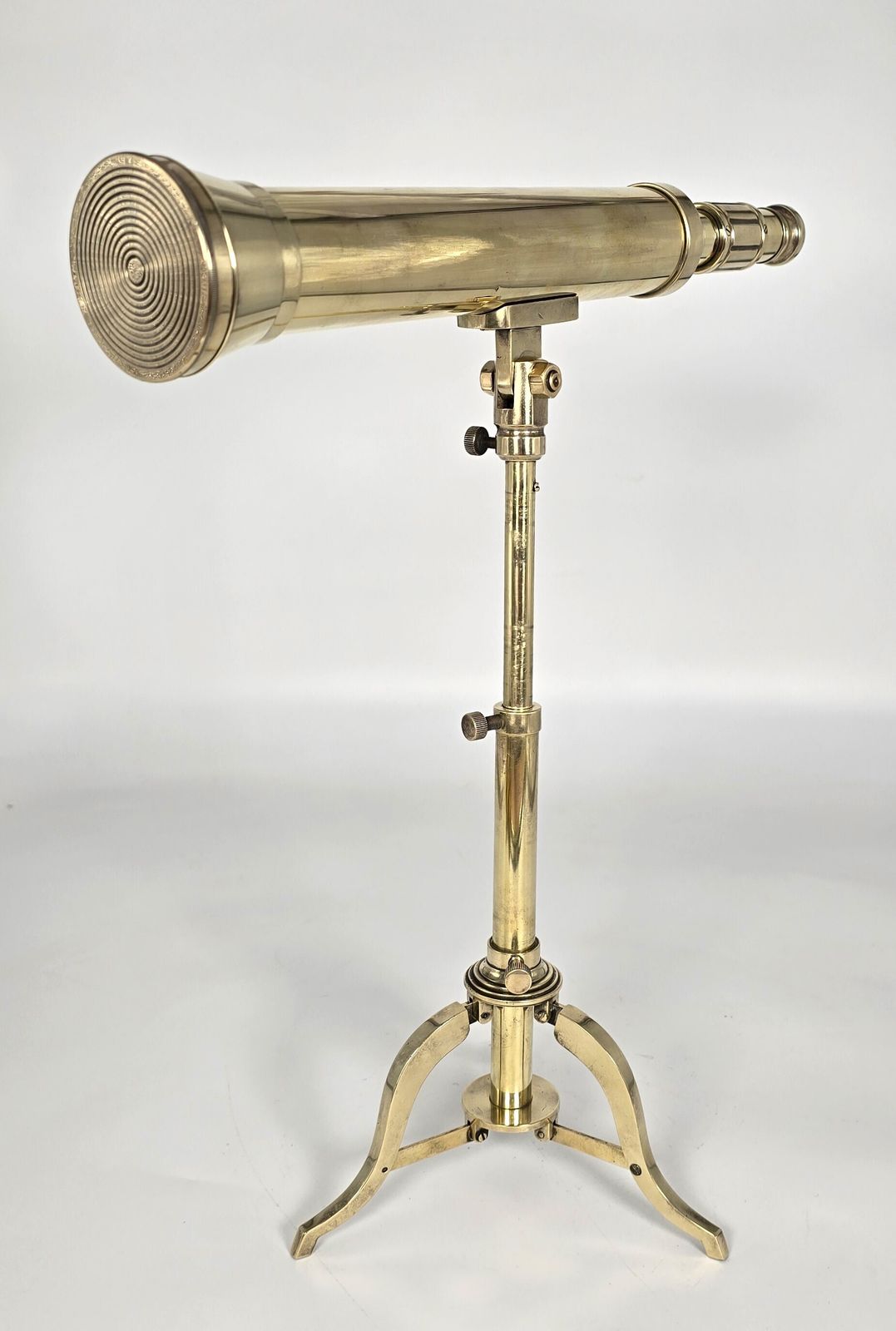 A Small Mid 19th Century Brass Telescope With An Original Folding Brass Tripod Stand. photo vinterior