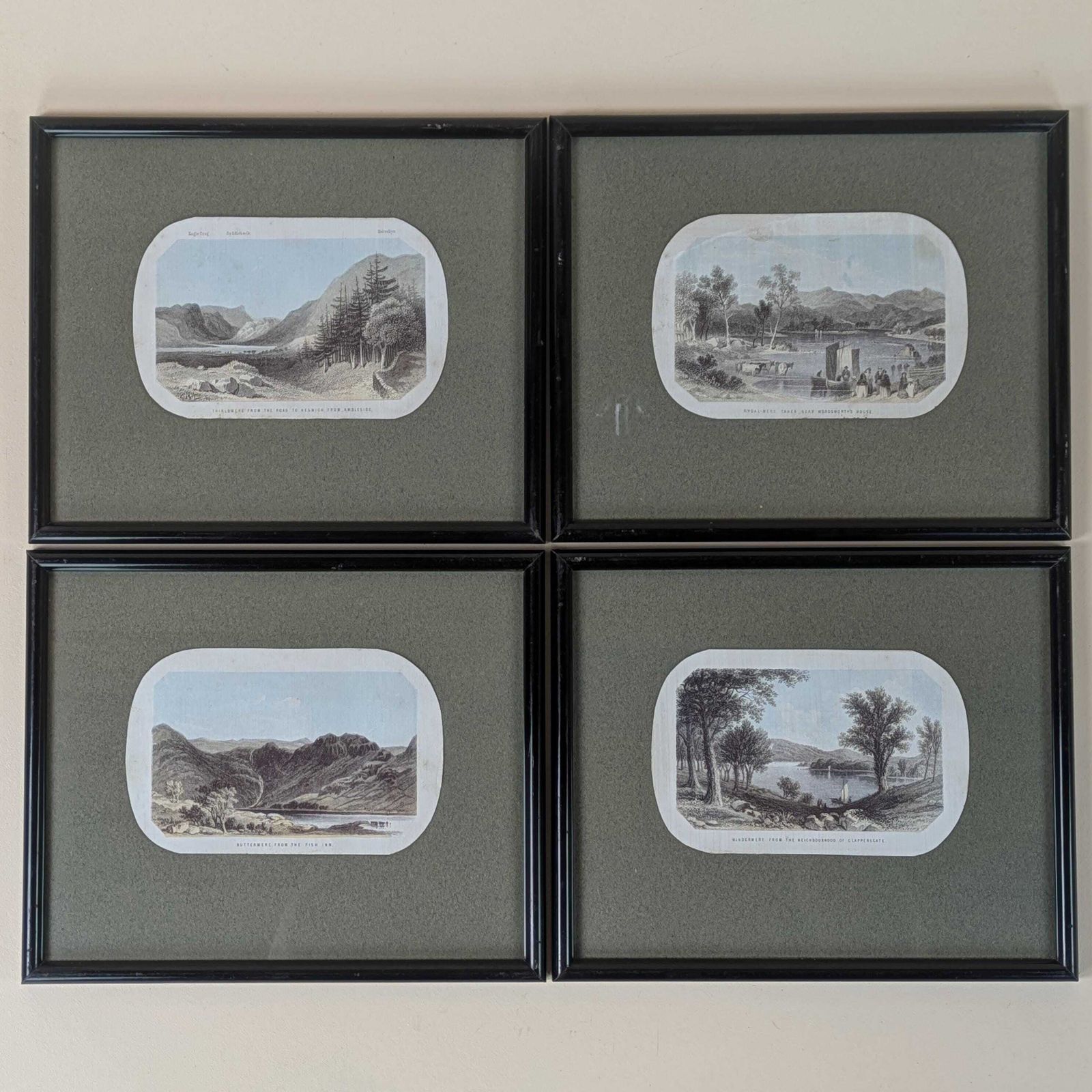 Antique 1850s British Framed Landscape Lithograph Letter Headings From England, Decorative Wall Hangings