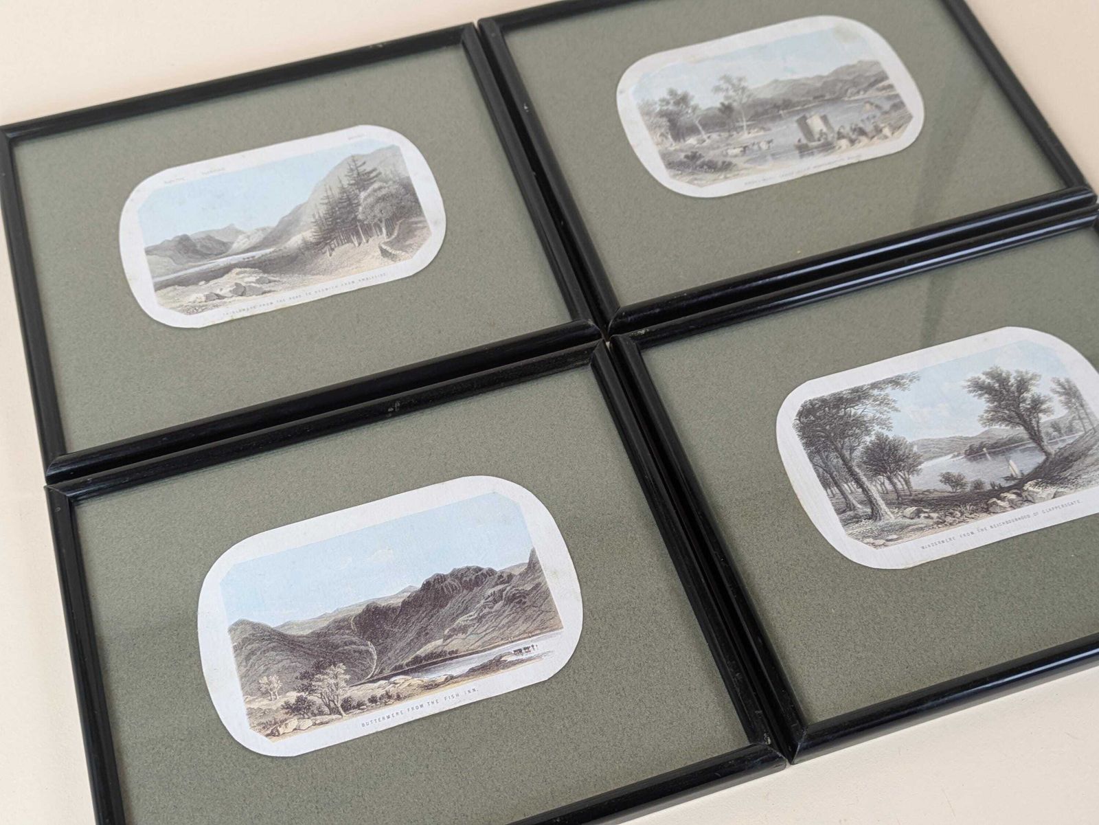 Antique 1850s British Framed Landscape Lithograph Letter Headings From England, Decorative Wall Hangings photo furniture