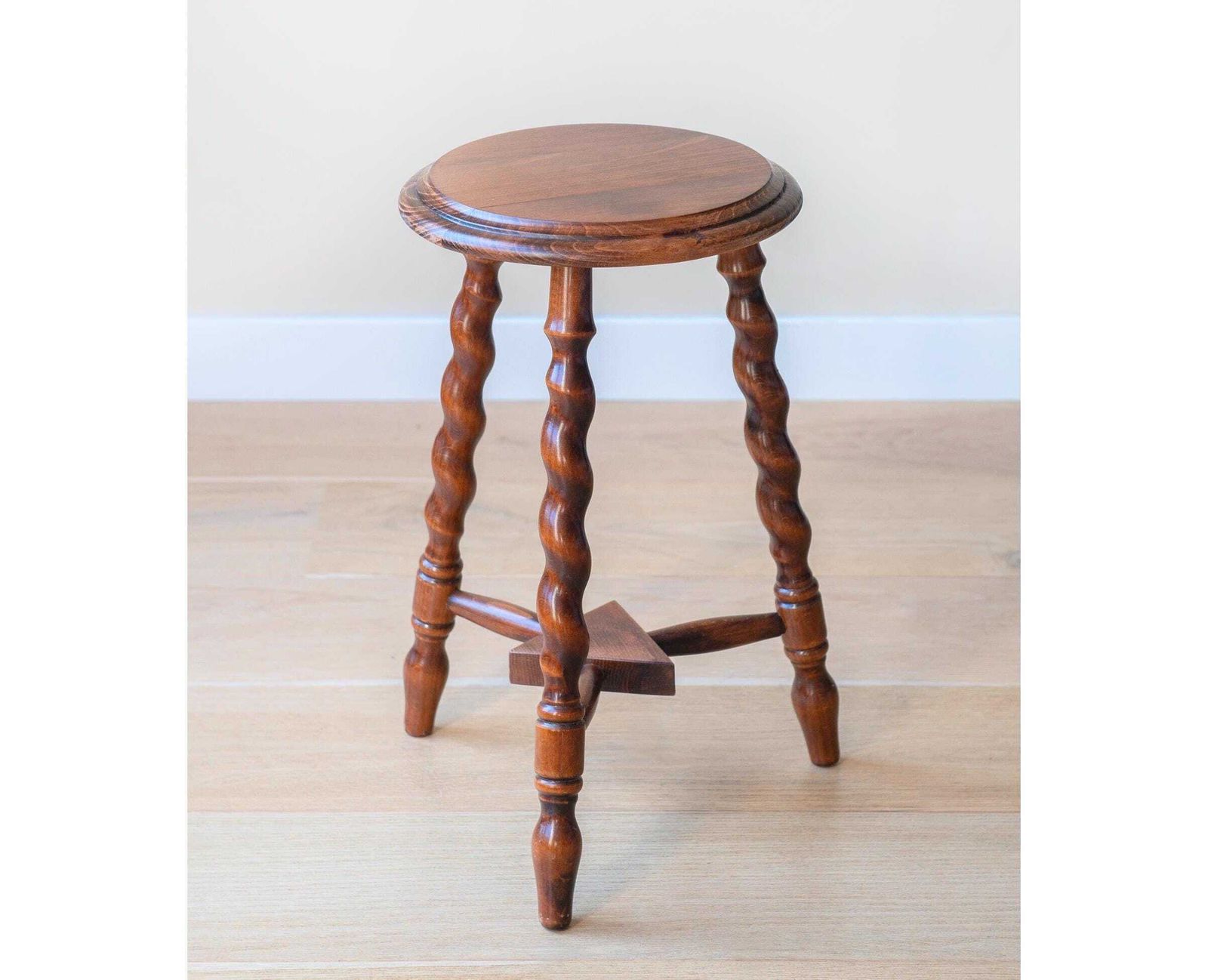 Oak Barley Twist Table, French Wooden Side Table, Hand Carved Coffee Table, Round Plant Stool With Turned Legs