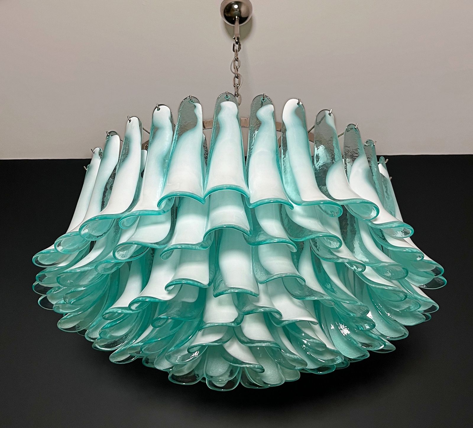 photo furniture Large Murano Glass Chandelier  101 Turquoise Lattimo Glass Petal