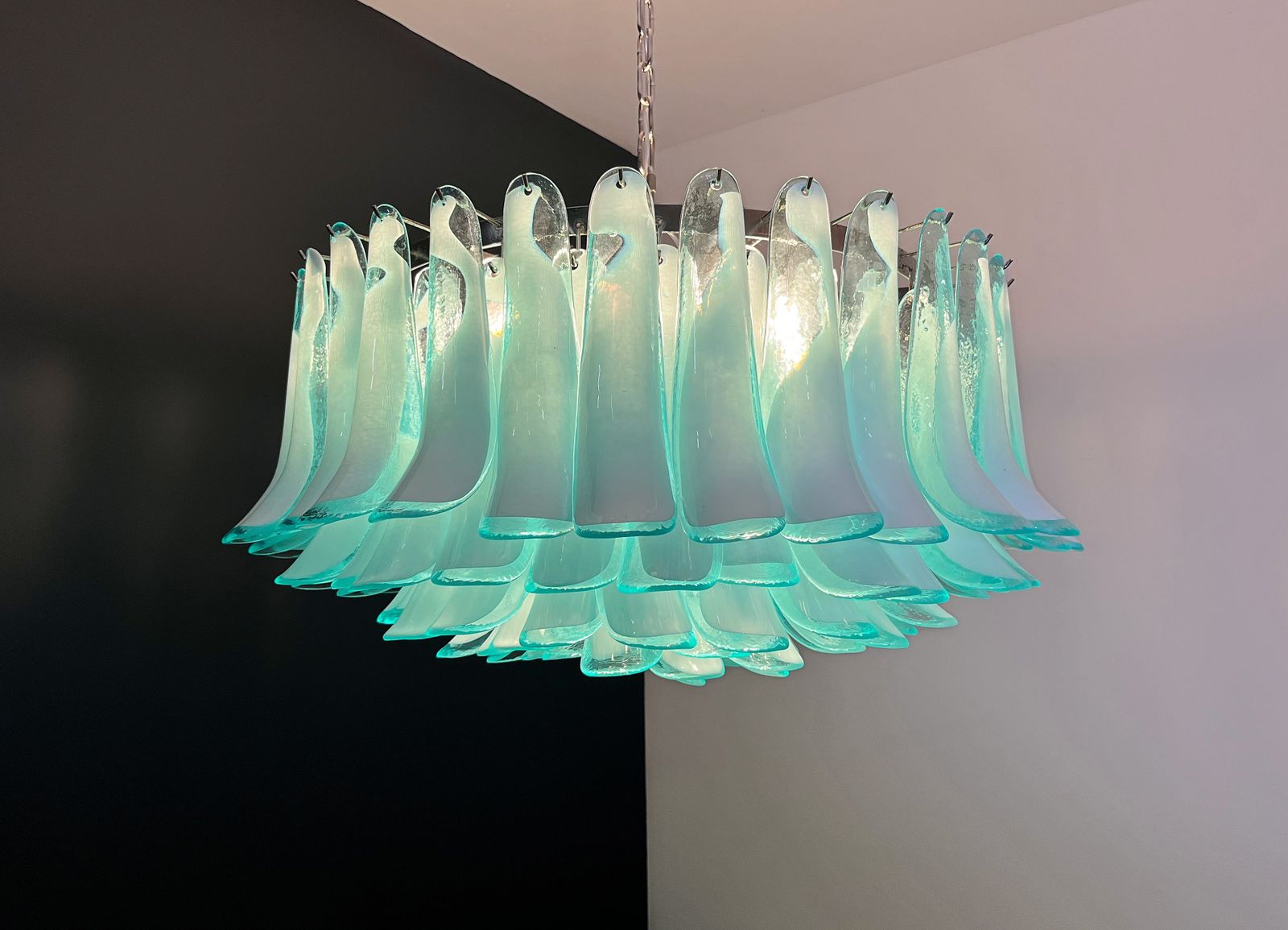 2475.0 Large Murano Glass Chandelier  101 Turquoise Lattimo Glass Petal photo