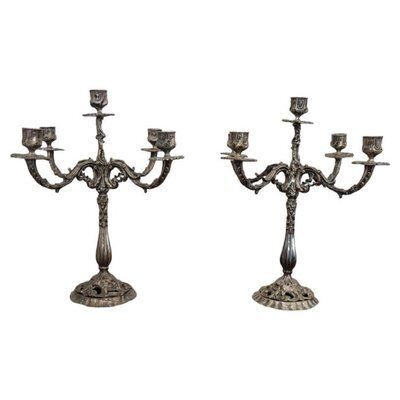 Candleholders In Silvered Metal, 1980s, Set Of 2