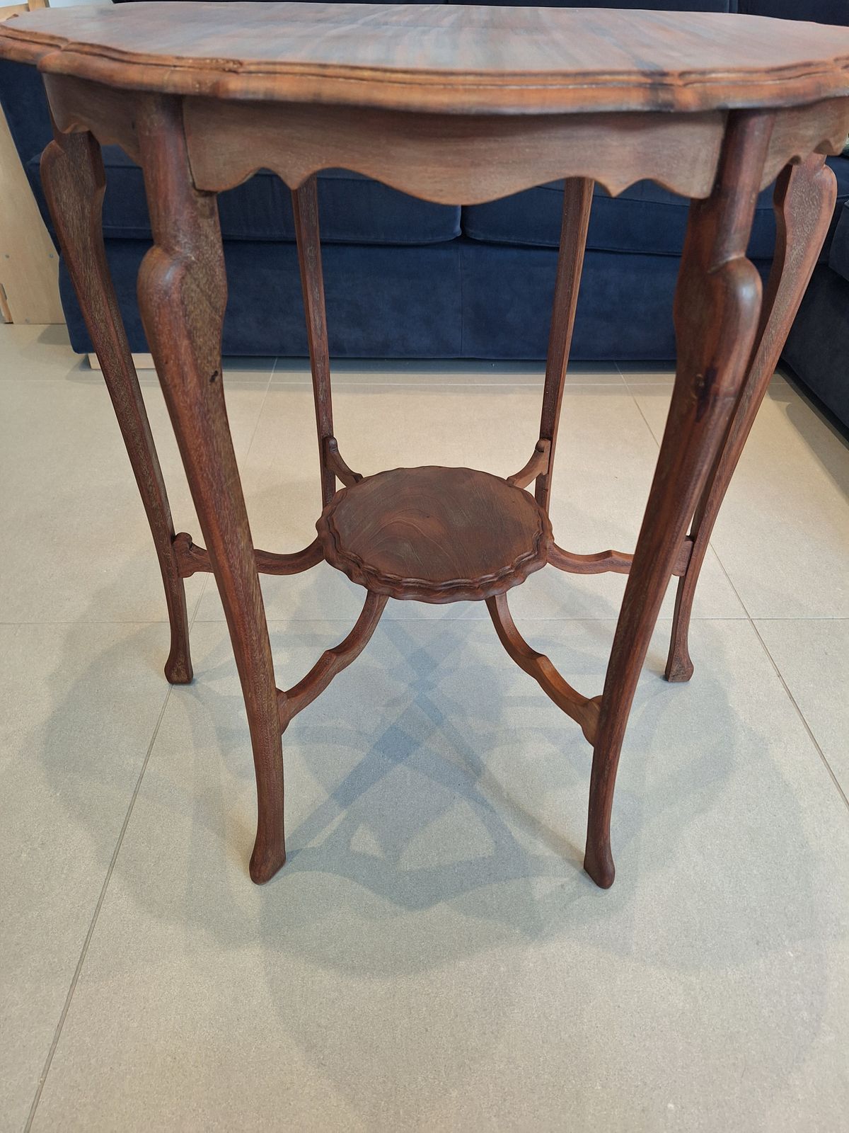 Antique Wooden Side Table   Scalloped Top 2 Tier Mahogany photo 99.0