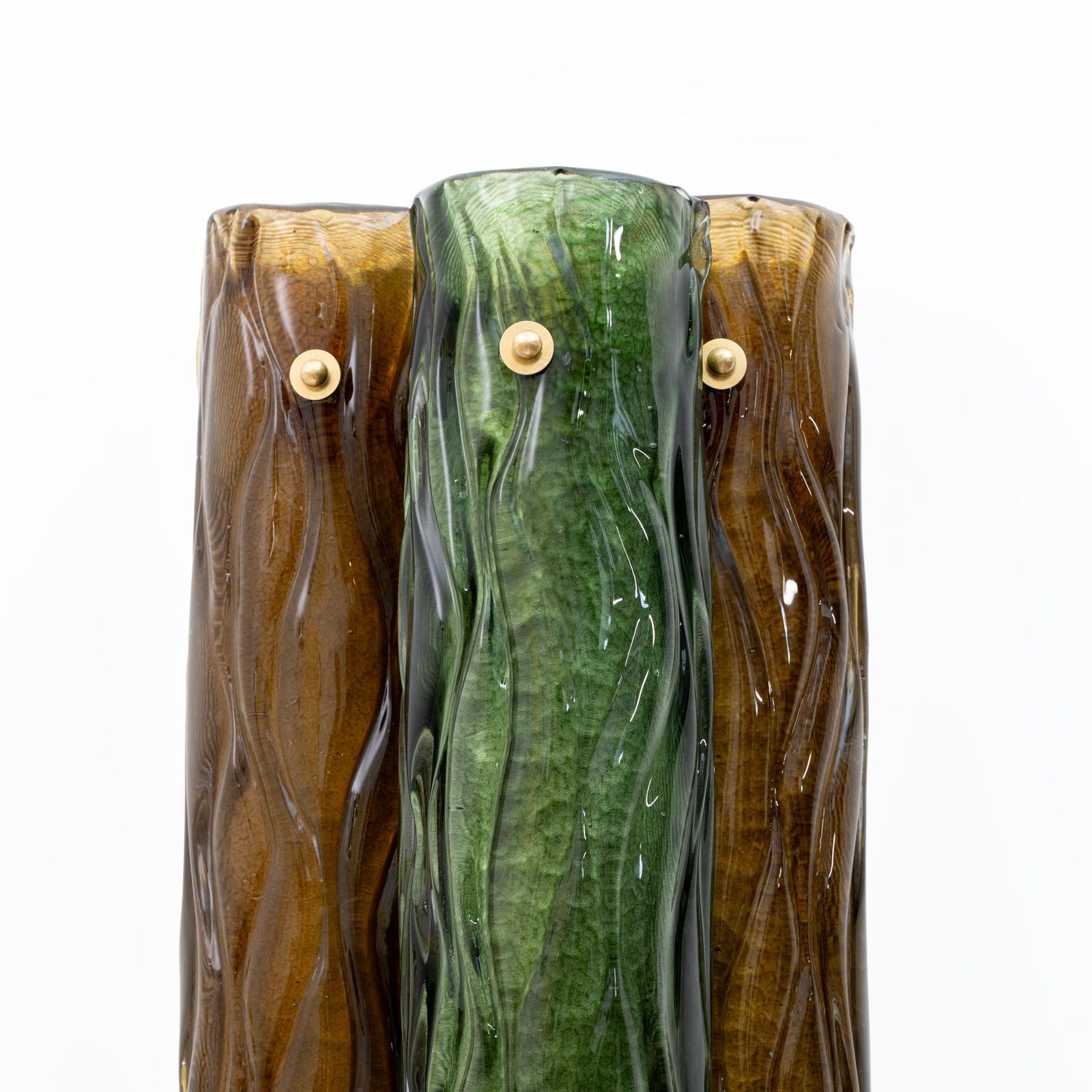 Pair Of Modern Amber And Green Murano Glass And Brass Sconces photo vinterior