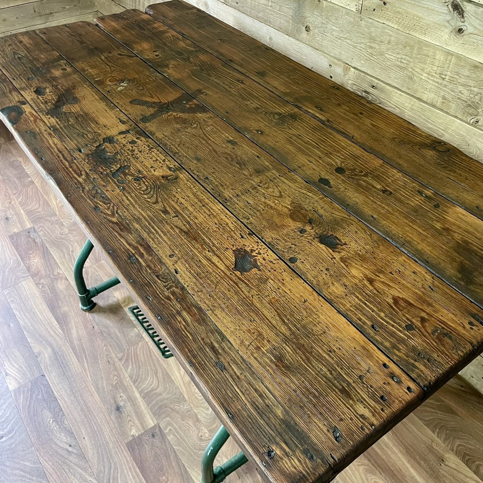Vintage 1940's Industrial Metal Frame Air Ministry Rustic Plank Table Desk photo Furniture