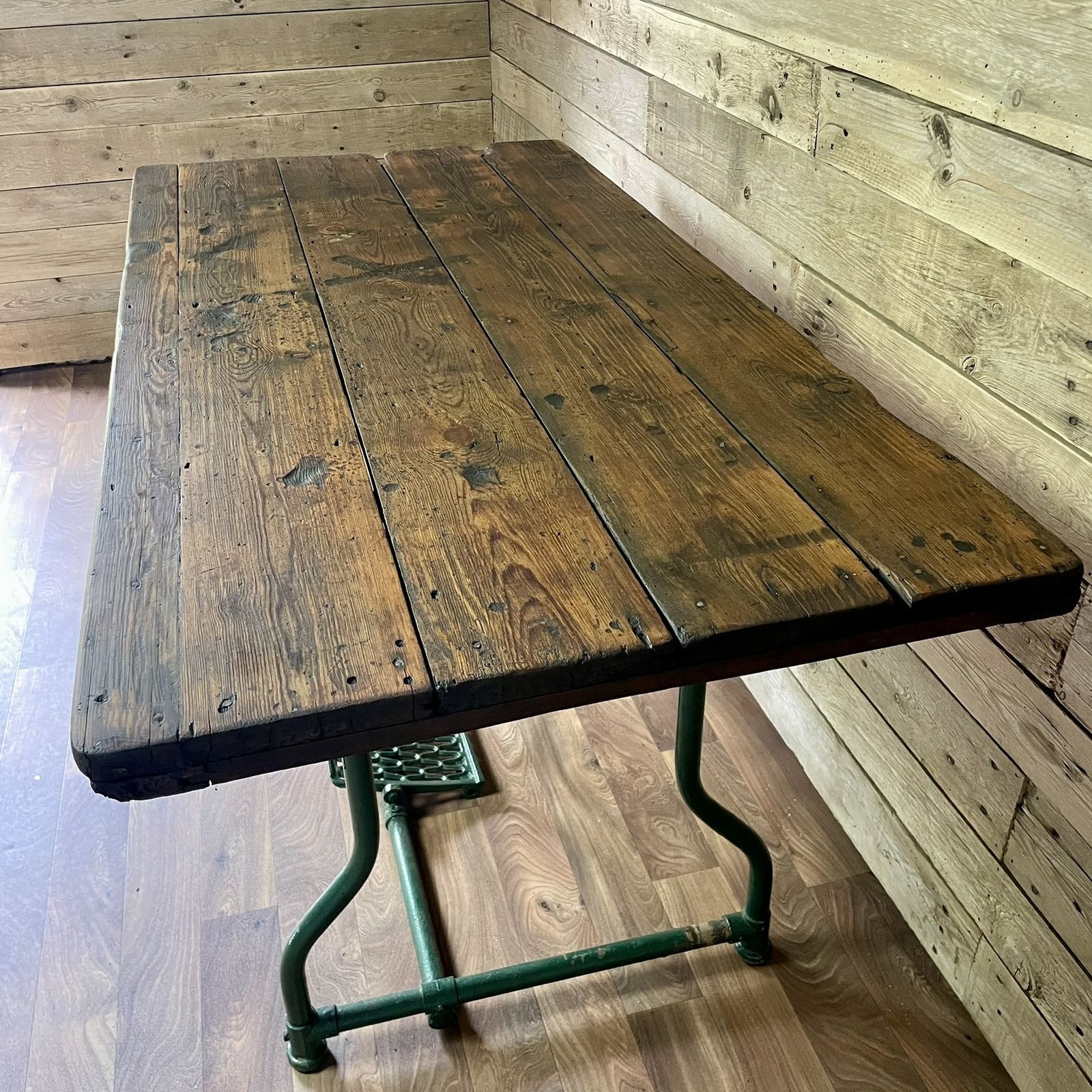 photo for sale Vintage 1940's Industrial Metal Frame Air Ministry Rustic Plank Table Desk