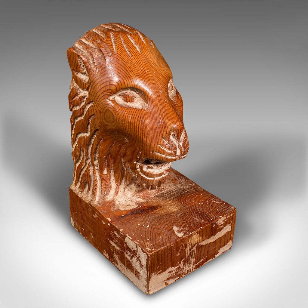 Pair Of Antique Carved Lion Bookends, English Pine, Georgian Revival, Edwardian photo vinterior