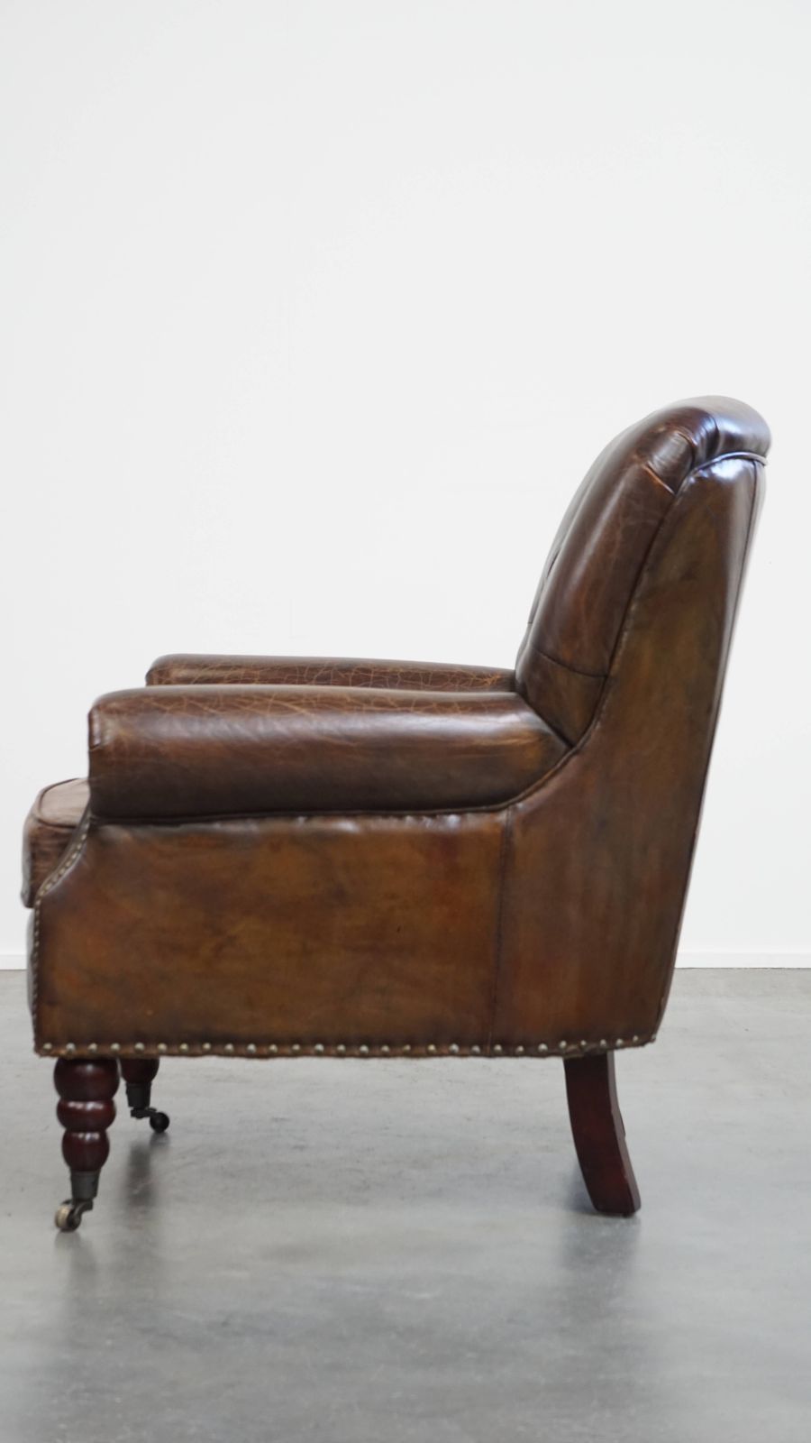 Beautiful, Unique Cognac Colored Brown Nerfde Rundleren Chesterfield Armchair/ Armchair photo 1029.135