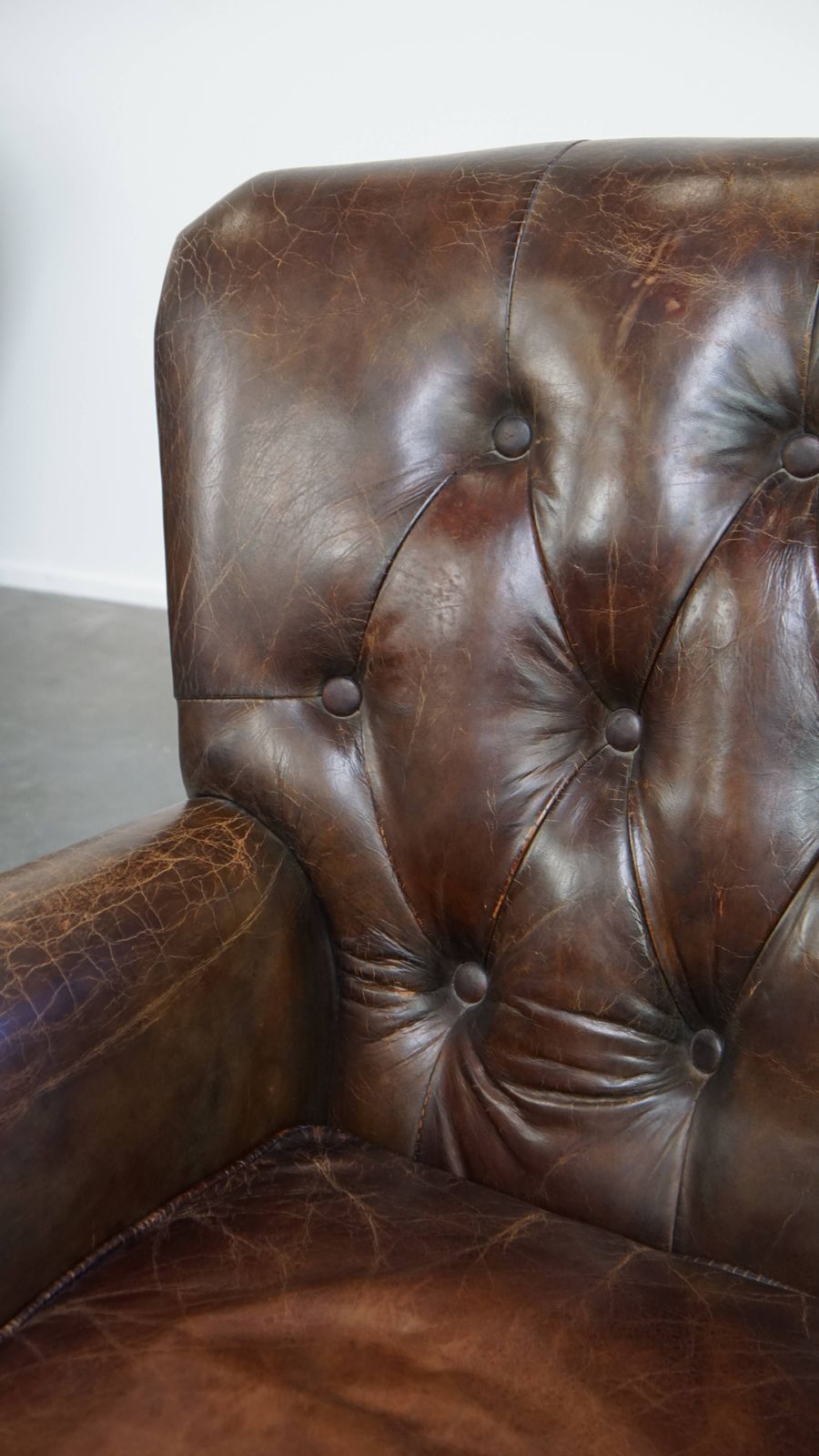 photo furniture Beautiful, Unique Cognac Colored Brown Nerfde Rundleren Chesterfield Armchair/ Armchair