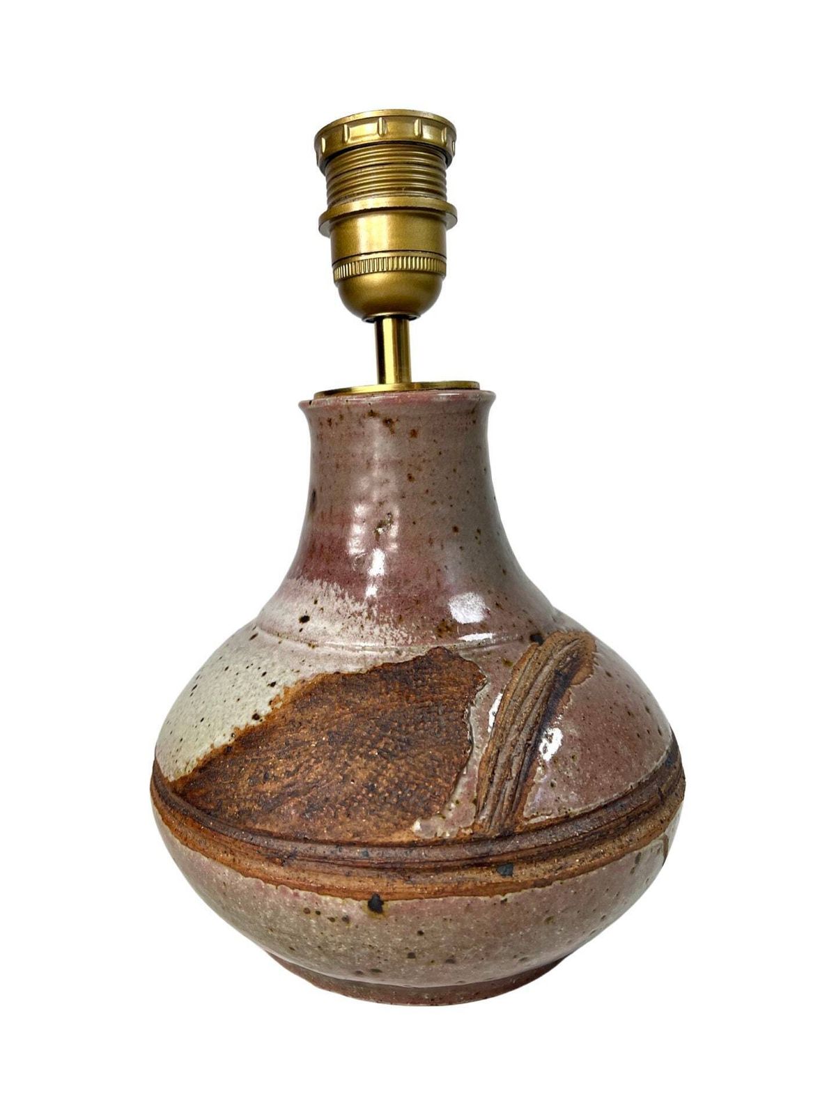 Swiss Ceramic Vintage Table Lamp, Rheinfelden Keramik   Ceramic Handmade Lamp   Pink Cream Textured Ceramic Grandma Grandpa Chic Table Lamp photo for sale