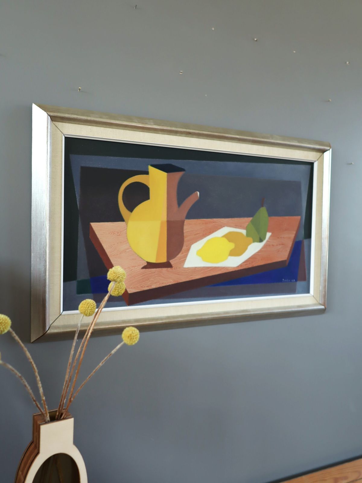 Cubist Citrus Oil Painting, 1960s photo Art