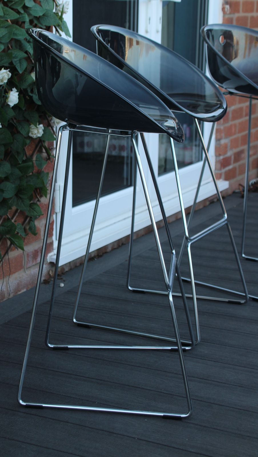 3 Pedrali Gliss Designer Stools. Italian Smoked Grey Bar Stools. photo vinterior