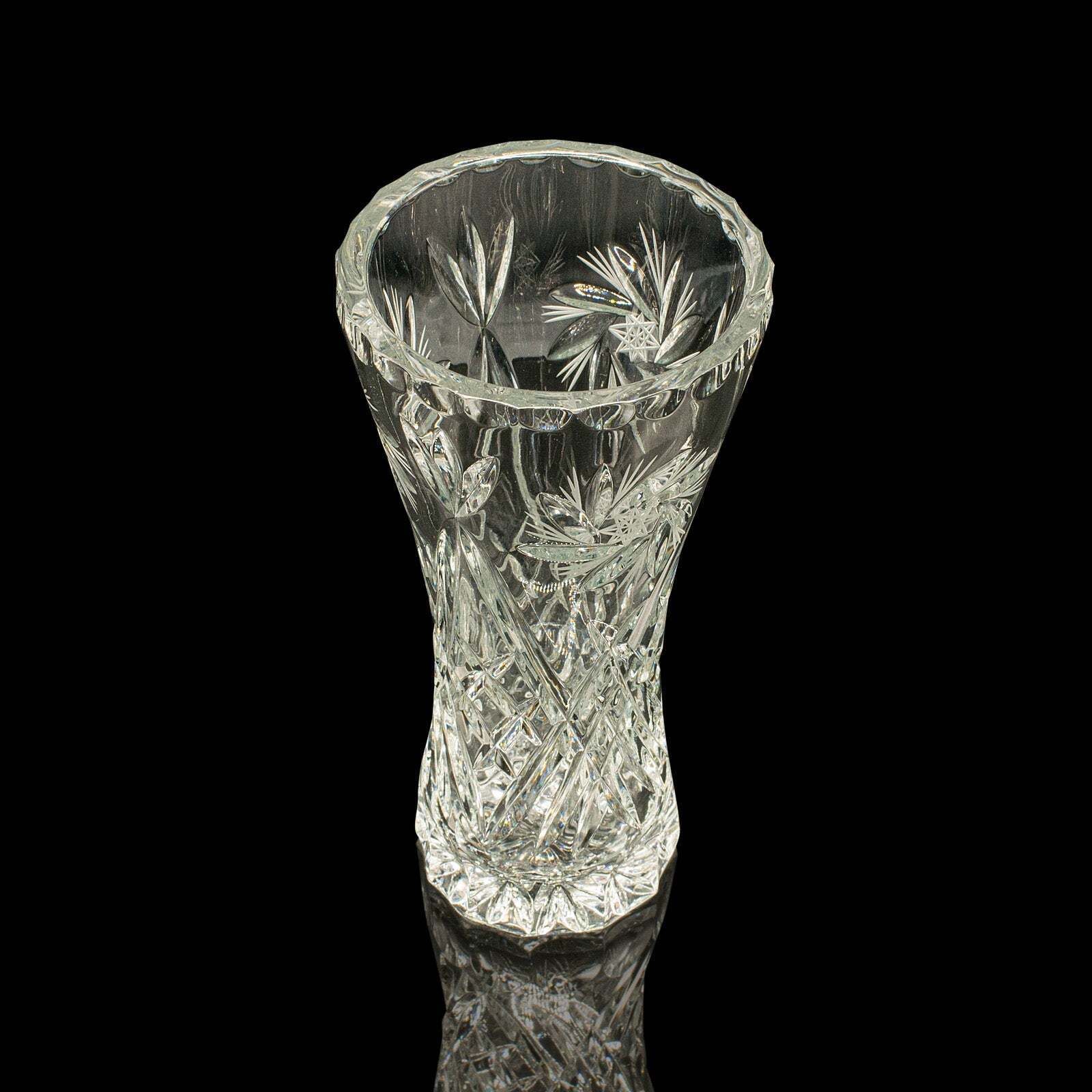Vintage Crystal Flower Vase, English, Cut Glass, Bouquet, Sleeve, Circa 1940 photo vinterior