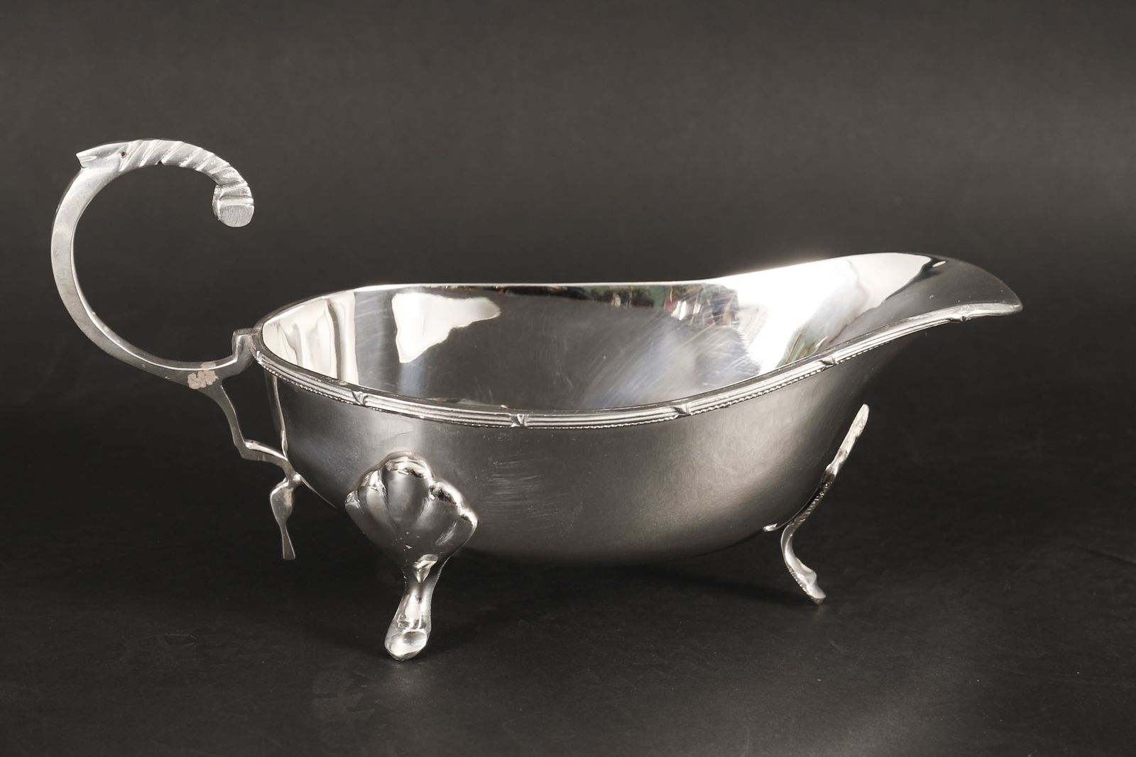 photo for sale Antique Pair English Silver Plated Sauce Boats On Stands Circa 1910