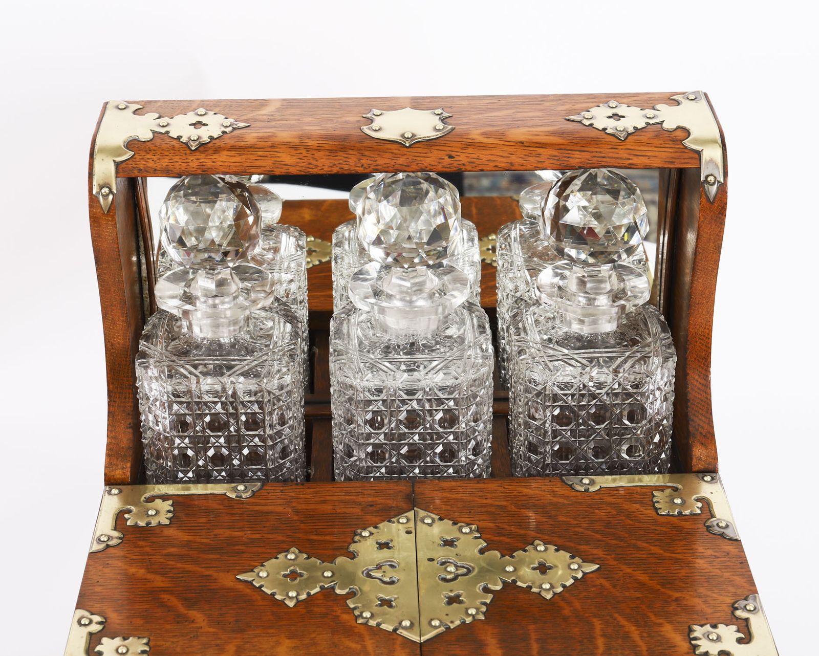 Antique 3 Decanter Golden Oak Tantalus Dry Bar Games Compendium 19th C photo vinterior