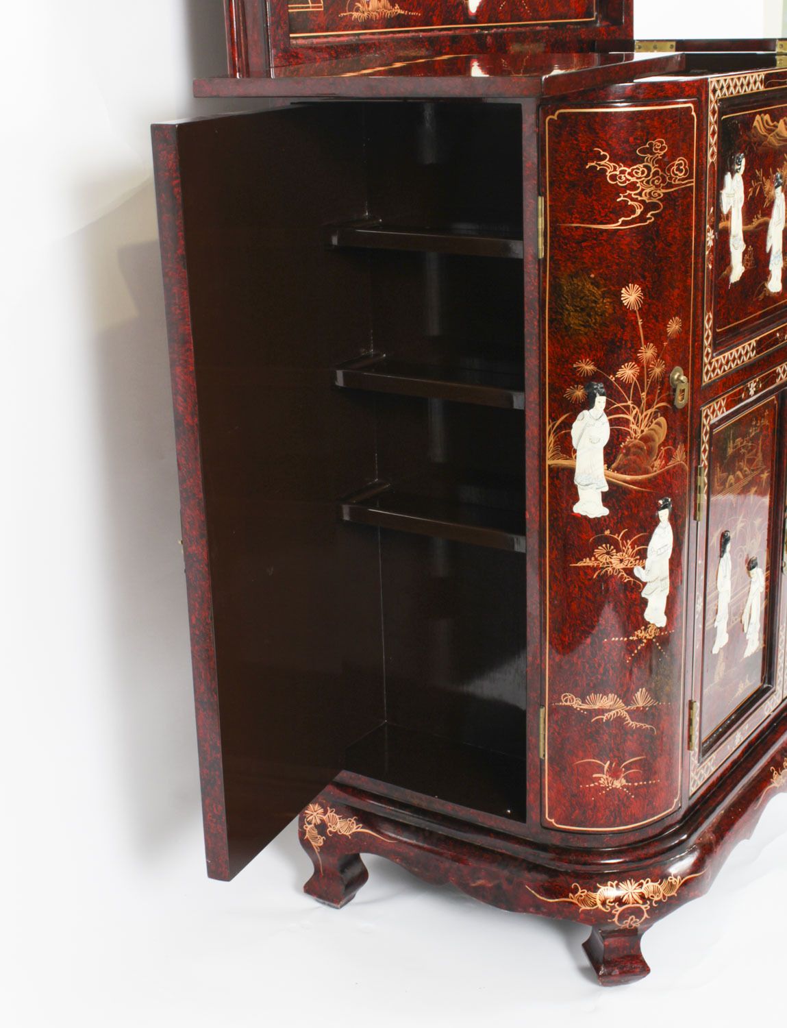 Vintage Japanese Burgundy Lacquered Cocktail Cabinet Dry Bar & Glasses 20th C photo buy