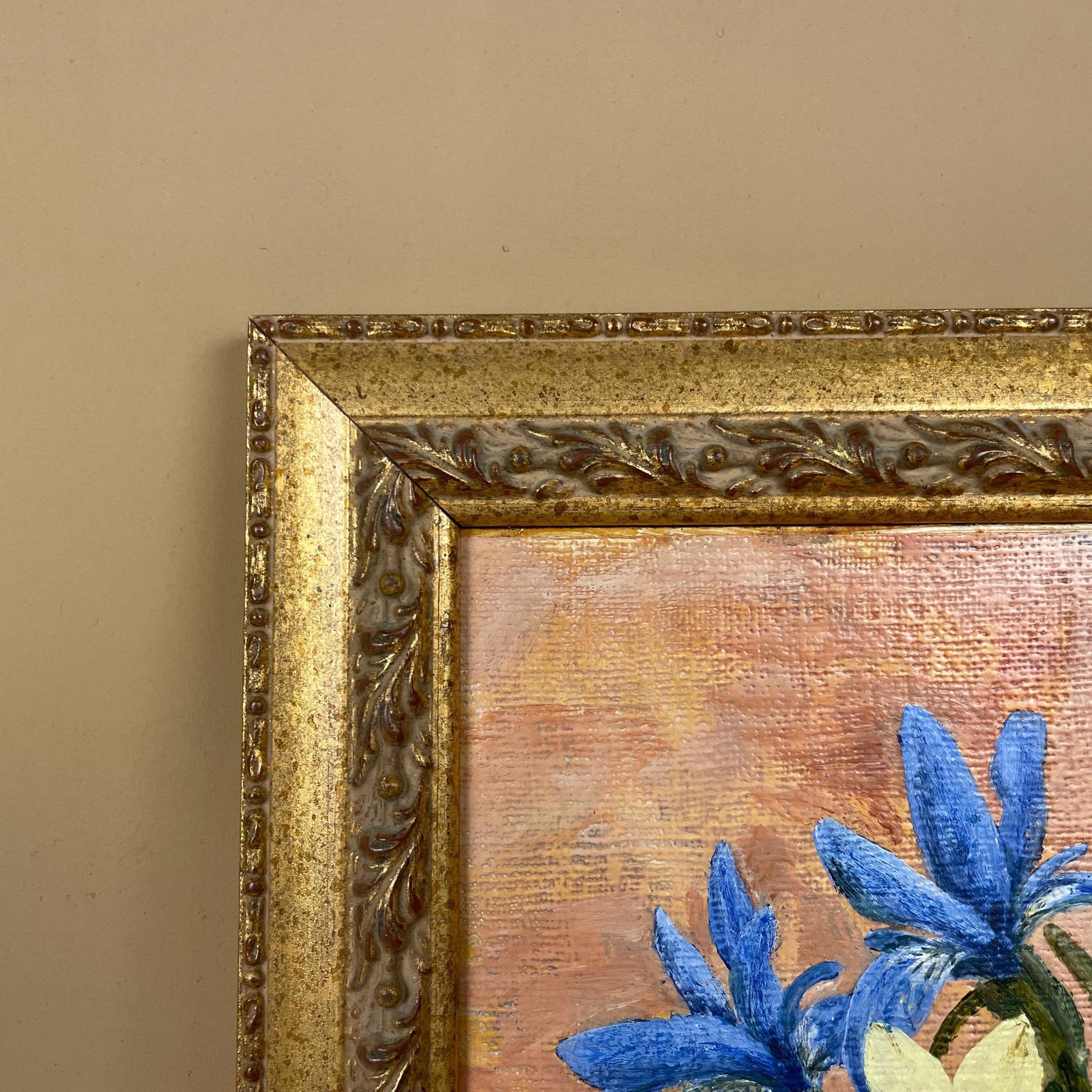 Antique Framed Floral Oil Painting Picture Vintage Flowers Wood Frame Painted Art Original Oils Rectangle Portrait Spring Daffodils M Scott photo vintage
