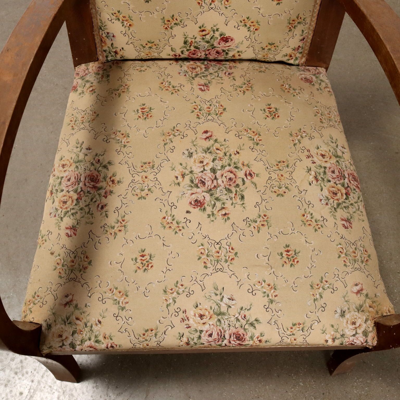 Antique Deco Armchairs Walnut Fabric Italy XX Century photo 640.0