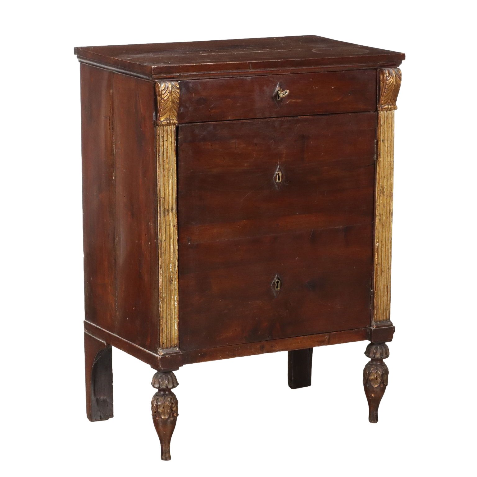 Antique Empire Bedside Table Walnut Drawer Italy XIX Century