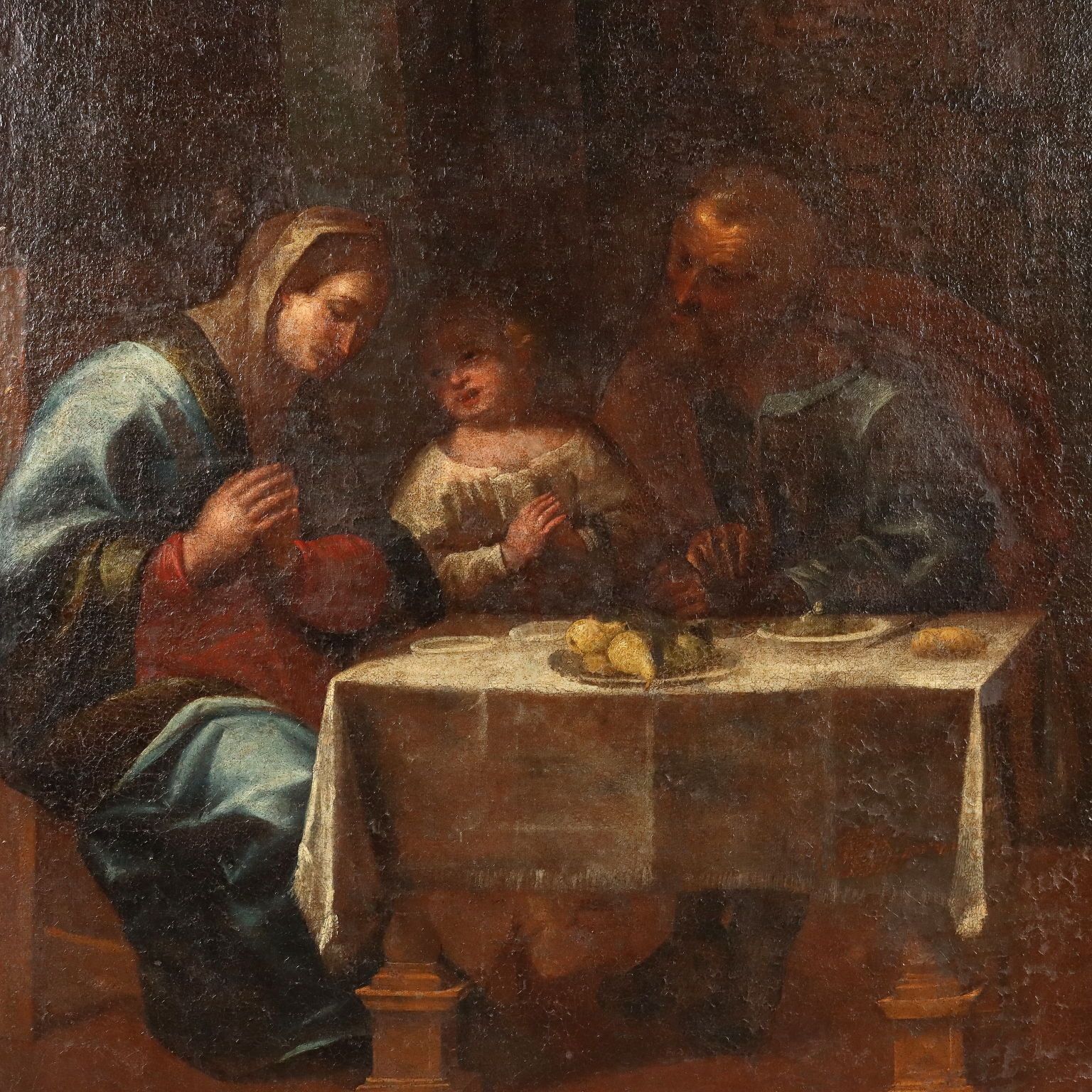 Antique Painting With The Holy Family Oil On Canvas '600 photo for sale