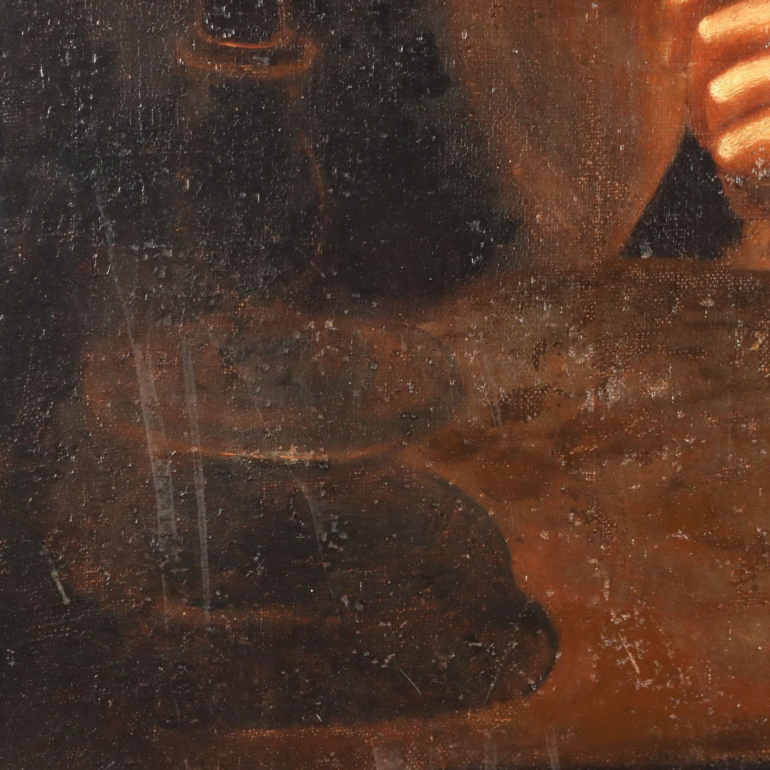 Antique Painting Young Man With A Pipe Oil On Canvas XVIII Century photo vintage