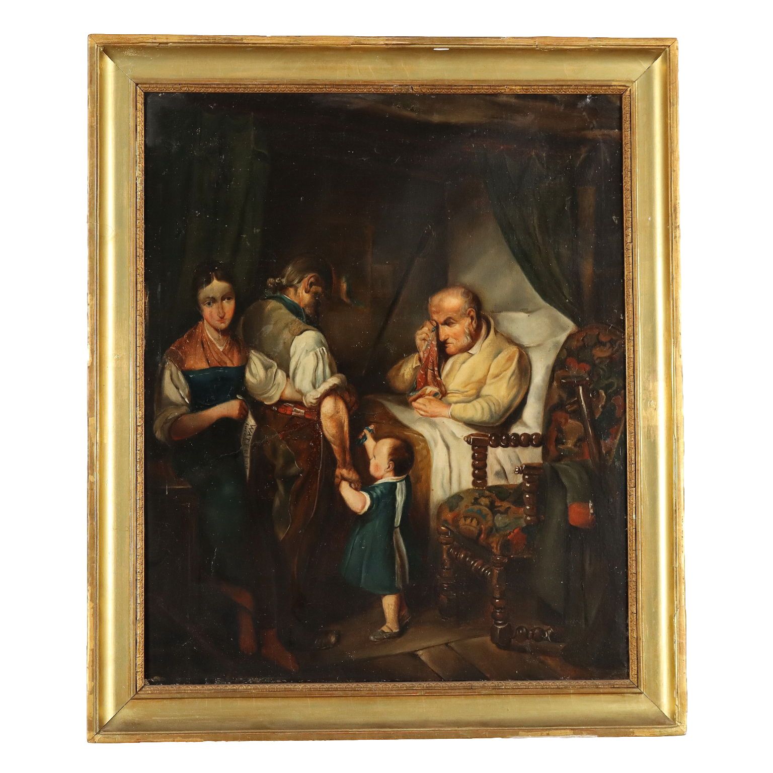 Antique Painting Genre Scene Oil On Canvas French School '800