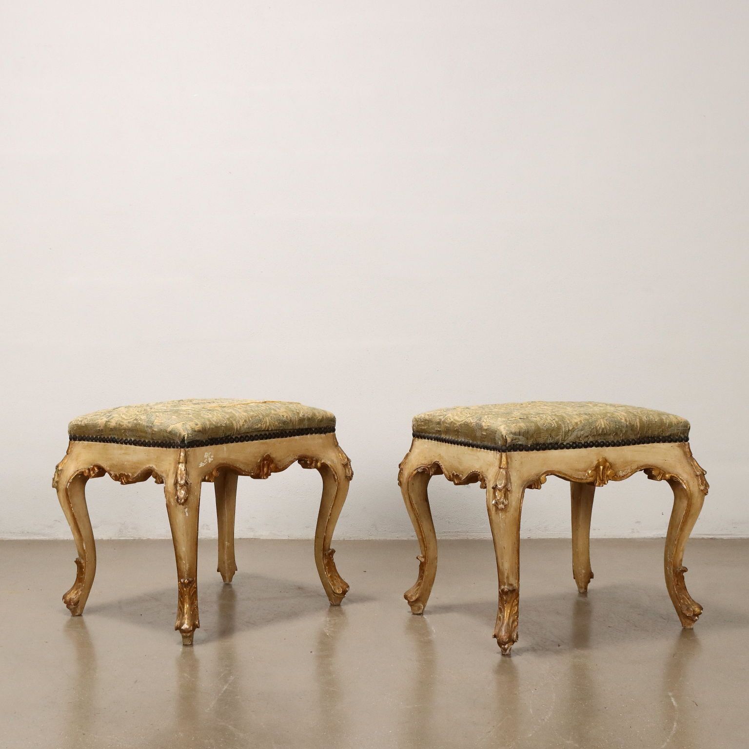 Pair Of Pouf Baroque Style Gilded Wood XIX Century photo buy