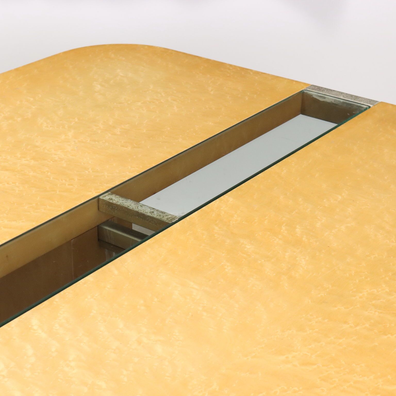 Vintage Table Tuia Burl Veneer Brass Glass Italy 1970s 80s photo Furniture