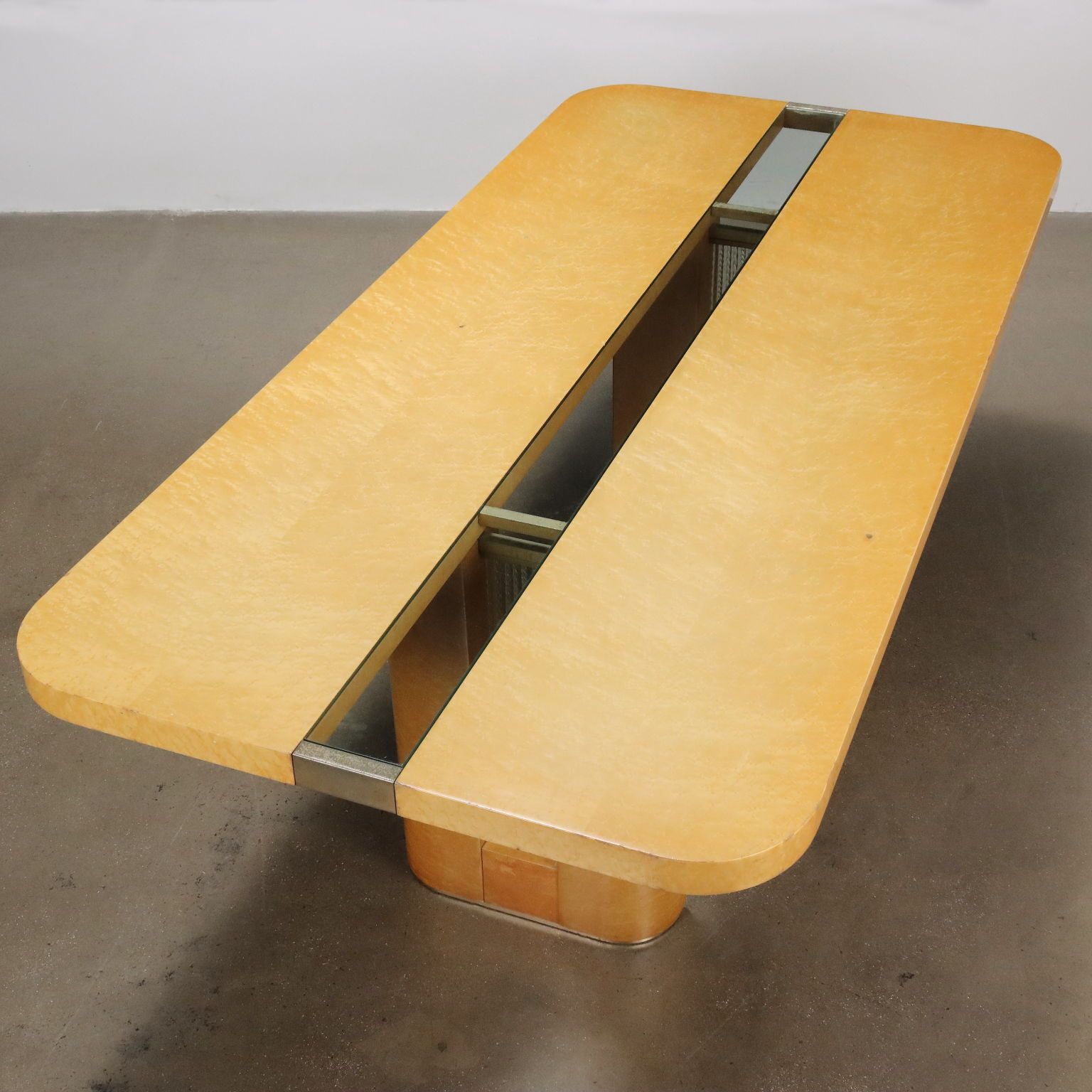 Vintage Table Tuia Burl Veneer Brass Glass Italy 1970s 80s photo 1110.0