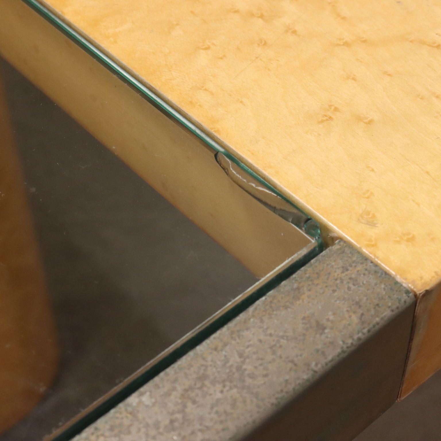 Vintage Table Tuia Burl Veneer Brass Glass Italy 1970s 80s photo buy