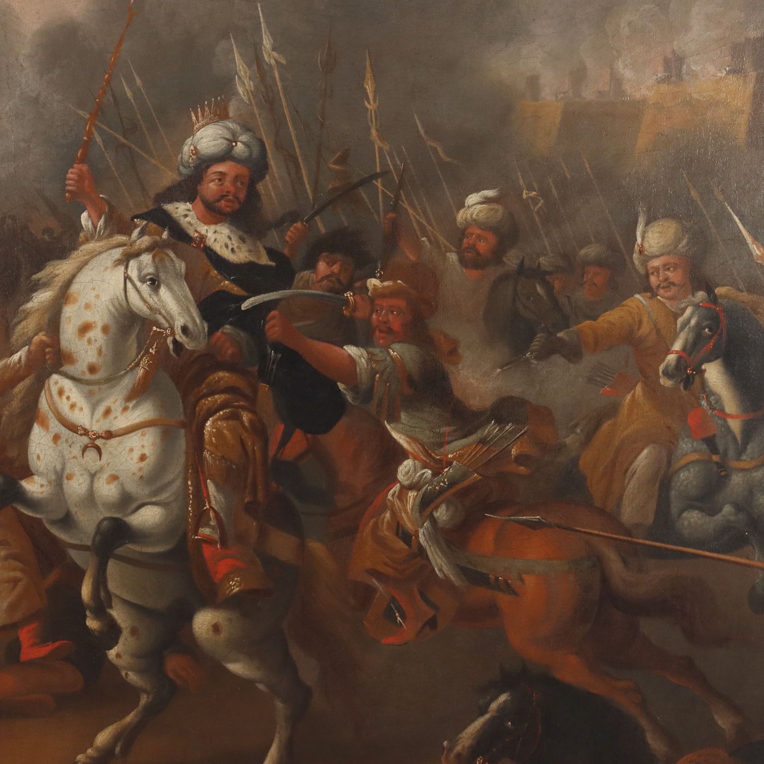 Antique Painting Battle Scene Oil On Canvas XVIII Century photo Art
