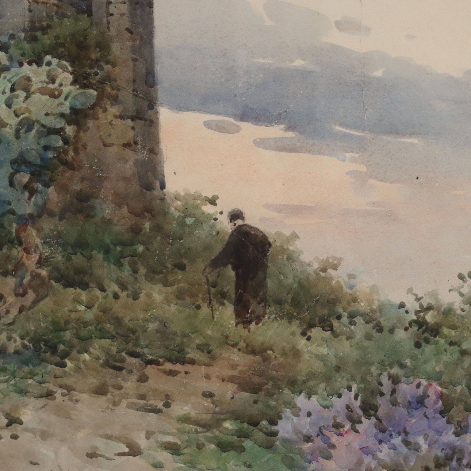 Antique Painting Signed Angelos Giallinas Watercolor On Paper '800 photo for sale