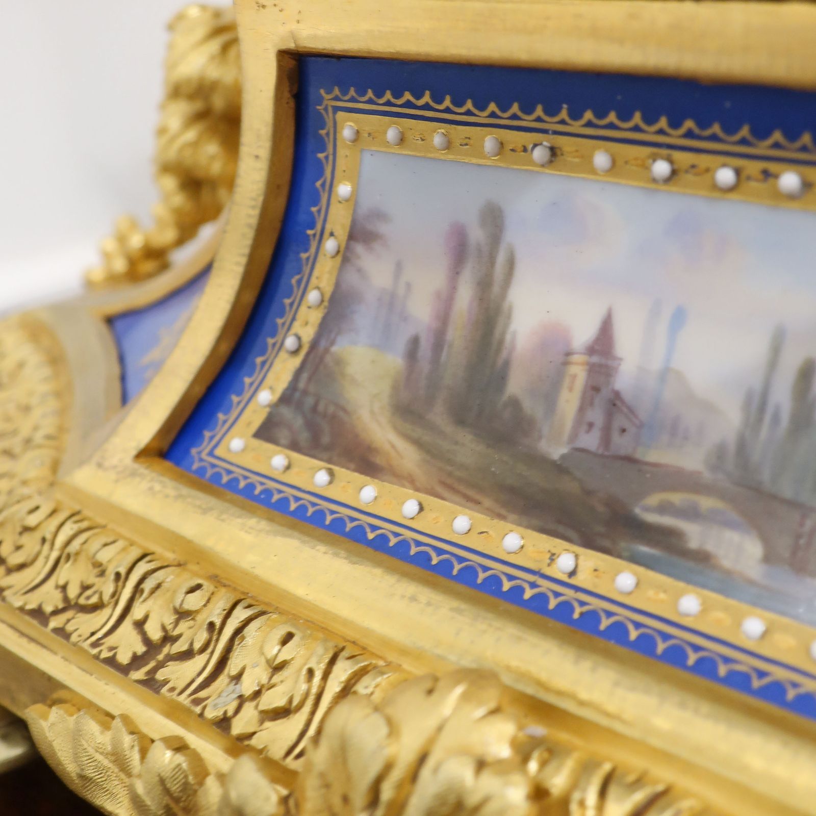 French Louis XVI Style Bronze Gilt & Porcelain Mantel Clock By Japy Freres photo vinterior