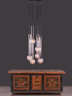 6 Light Chrome & Pearlized Glass Globe Ceiling Lamp By Motoko Ishii For Staff, 1970s photo vinterior