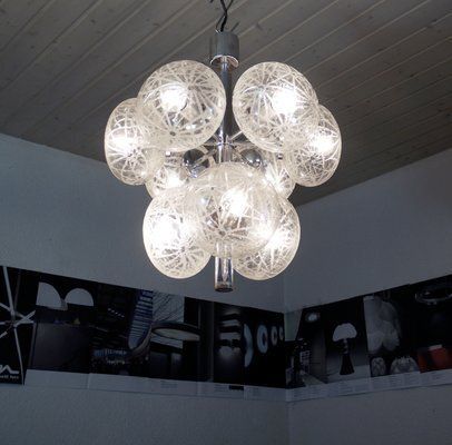 Space Age German Etched Glass And Chrome Sputnik Chandelier, 1960s photo furniture