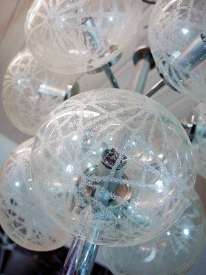 Space Age German Etched Glass And Chrome Sputnik Chandelier, 1960s photo Lighting