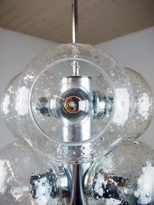 Space Age Glass And Chrome Chandelier From Veb Deutsche Werkstätten Hellerau, 1960s photo for sale