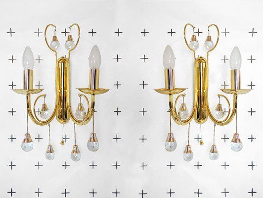 Italian Crystal And Gilded Brass Sconces By Gaetano Sciolari For Sciolari, 1960s, Set Of 2 photo for sale