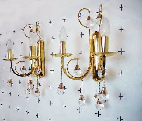 Italian Crystal And Gilded Brass Sconces By Gaetano Sciolari For Sciolari, 1960s, Set Of 2 photo Lighting