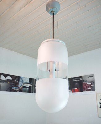 Space Age Italian Murano Glass And Metal Capsule Pendant Lamp, 1980s