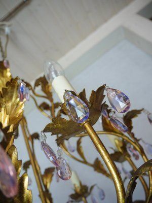Italian Violet Crystal And Golden Frame Basket Chandelier, 1960s photo vinterior