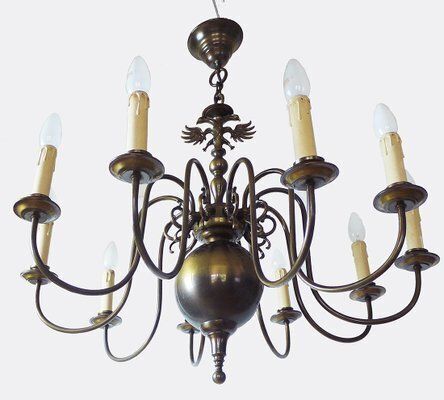 Large Renaissance Style Flemish Brass Chandelier, 1950s