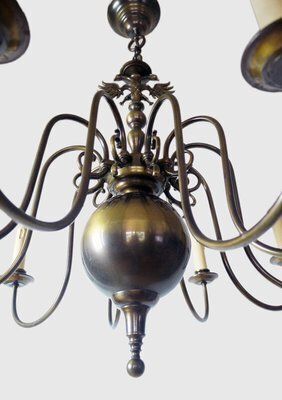 Large Renaissance Style Flemish Brass Chandelier, 1950s photo for sale