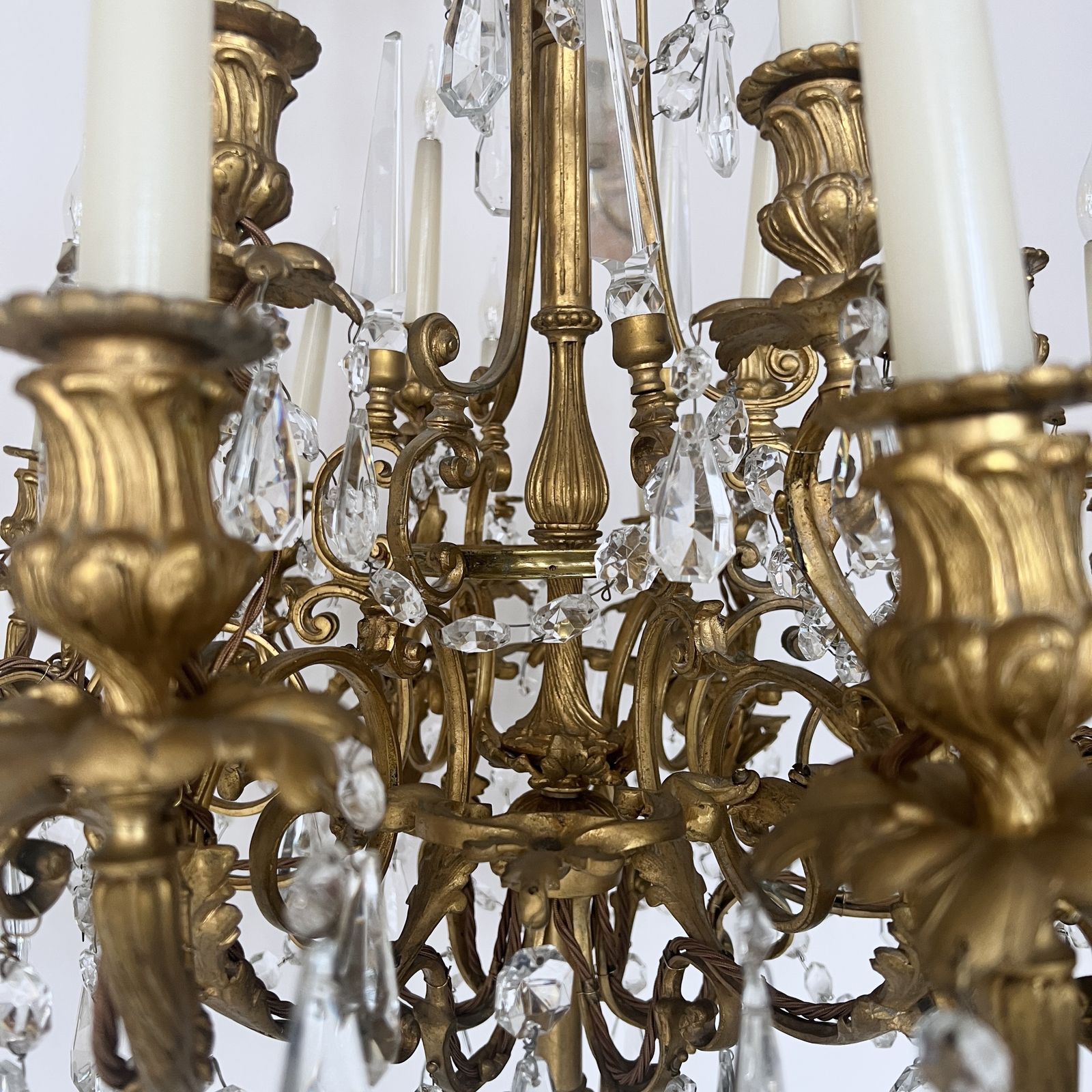 Large Heavy Cast Brass Louis XIV Style Chandelier With Cut Glass Drops photo vinterior