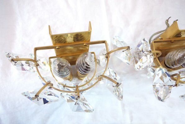 German Crystal And Brass Sconces By Christoph Palme, 1960s, Set Of 2 photo buy