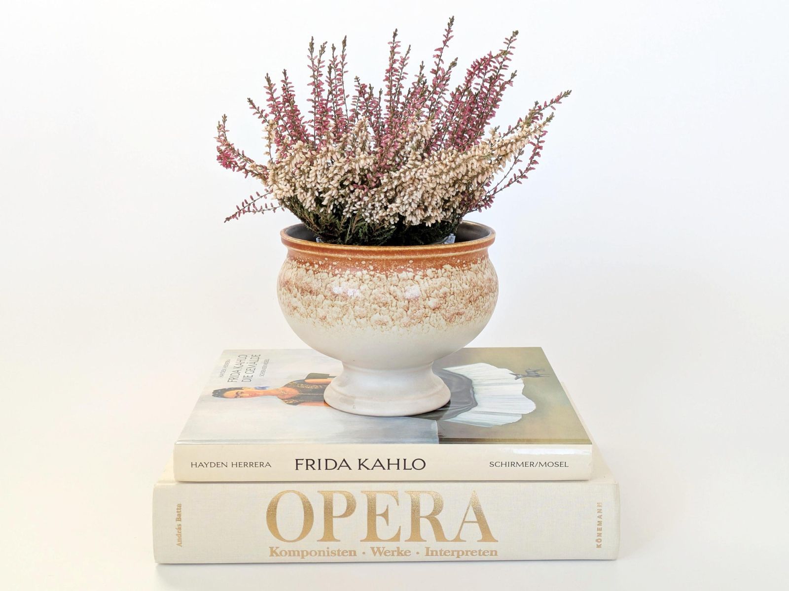 Vintage Mid Century Veb Haldensleben Ceramic Pedestal Planter | East Germany | Beige & Rust Brown photo furniture
