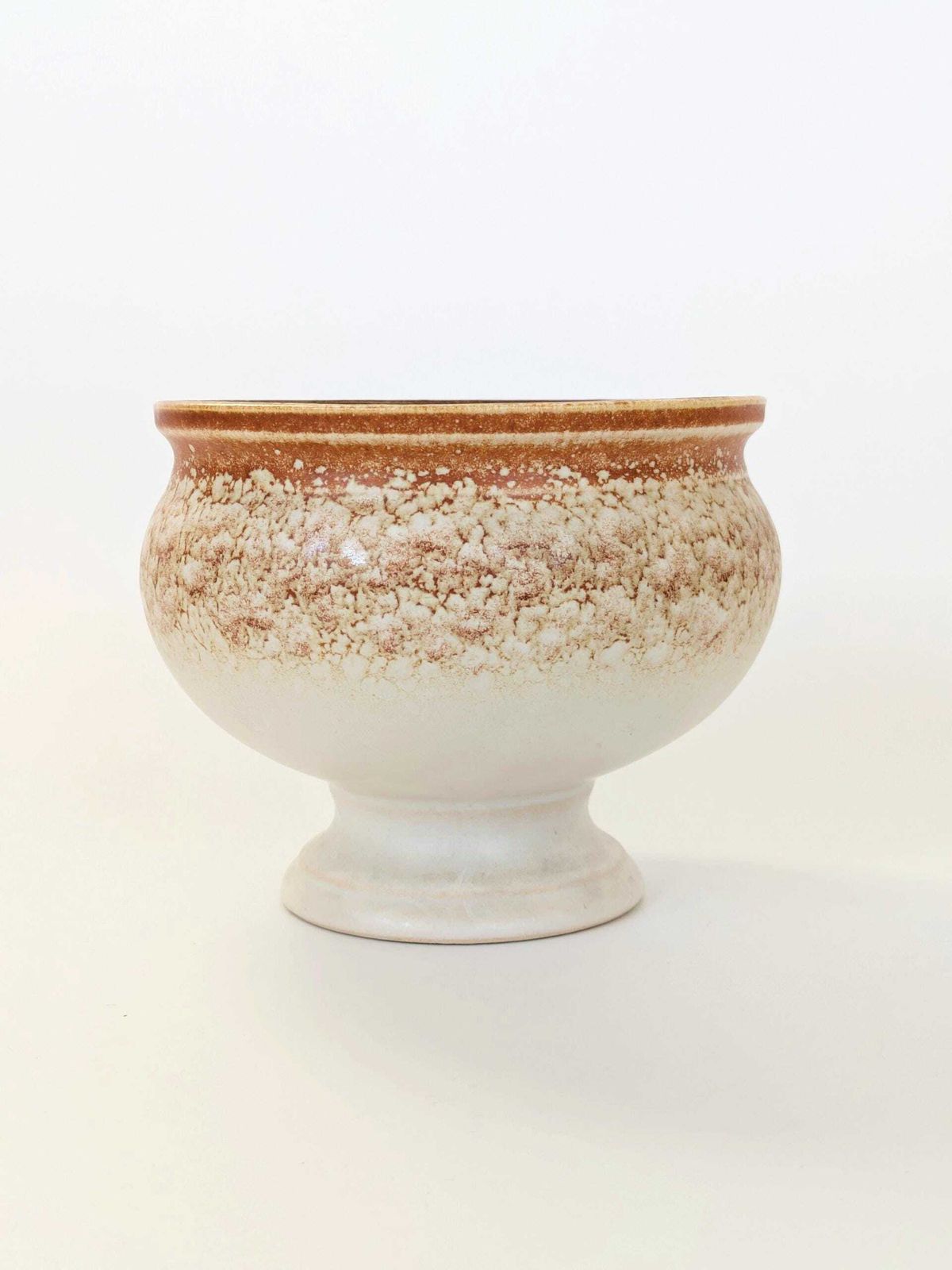 Vintage Mid Century Veb Haldensleben Ceramic Pedestal Planter | East Germany | Beige & Rust Brown photo for sale